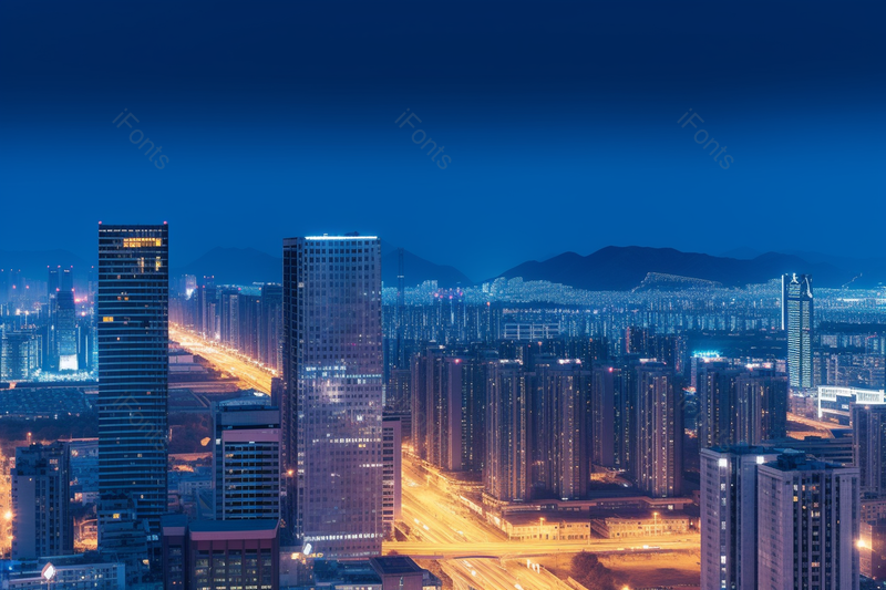 蓝色天空城市夜景航拍摄影图,高清,摄影图,摄影图片,图片大全,摄影图免费下载